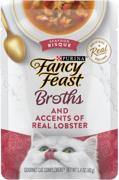 Fancy Feast Broths Seafood Bisque & Accents of Real Lobster Grain-Free Cat Food Topper, 1.4-oz, case of 16 slide 1 of 9