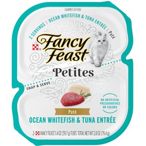 Fancy Feast Petites Pate Ocean Whitefish & Tuna Entree Wet Cat Food, 24 Servings, 2.8-oz, case of 12