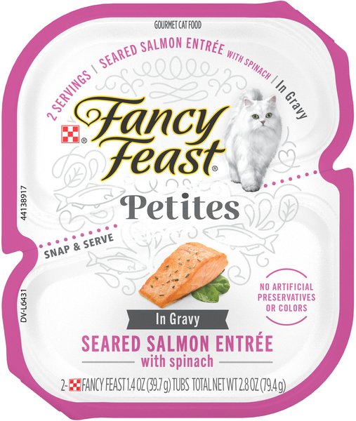 Fancy Feast Petites In Gravy Seared Salmon with Spinach Entree Wet Cat Food, 24 Servings, 2.8-oz, case of 12 slide 1 of 10