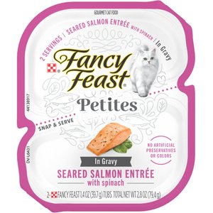Fancy Feast Petites In Gravy Seared Salmon with Spinach Entree Wet Cat Food, 24 Servings, 2.8-oz, case of 12