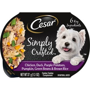 Cesar Simply Crafted Chicken, Duck, Purple Potatoes, Pumpkin, Green Beans & Brown Rice Adult Wet Dog Food Meal Topper, 1.3-oz tray, case of 10