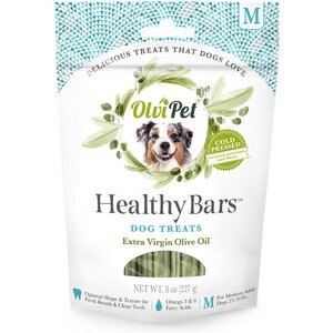 OlviPet Healthy Bars Extra Virgin Olive Oil Medium Breed Dog Treats, 8-oz pouch