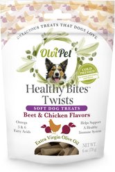 OlviPet Healthy Bites Twists Beet & Chicken Flavors Soft Dog Treats, 6-oz pouch