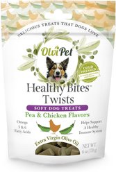 OlviPet Healthy Bites Twists Pea & Chicken Flavors Soft Dog Treats, 6-oz pouch