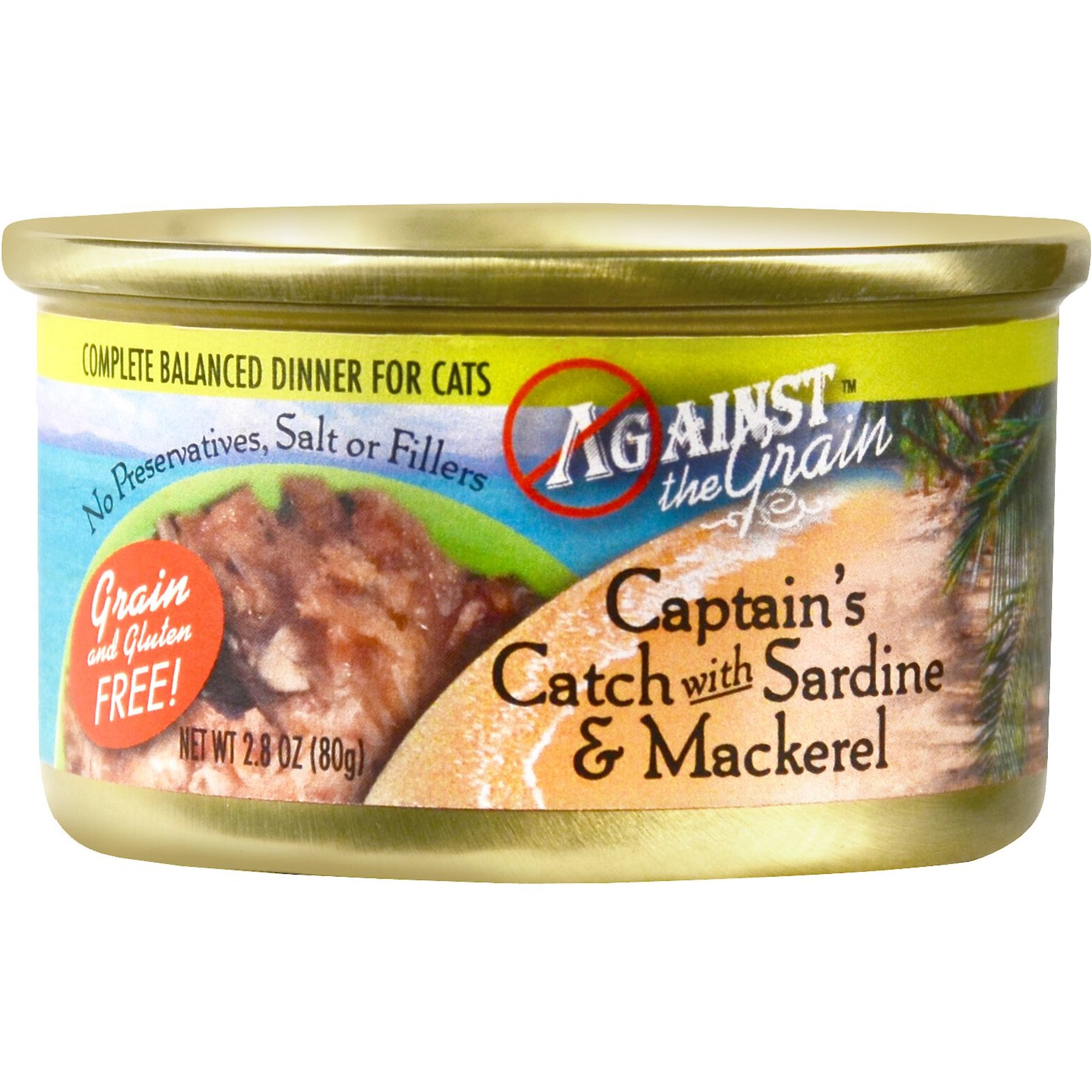 Against the Grain Captain's Catch Sardine & Mackerel Recipe Grain-Free Wet Cat Food, 2.8-oz can, case of 24