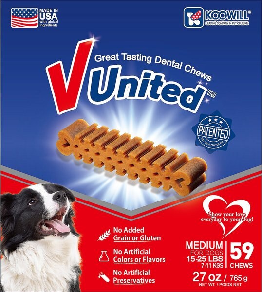 Koowill V United Great Tasting Dental Chews Medium Grain-Free Dental Dog Treats, 59 count slide 1 of 8