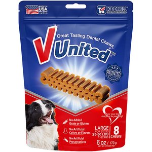 Koowill V United Great Tasting Dental Chews Large Grain-Free Dental Dog Treats, 8 count