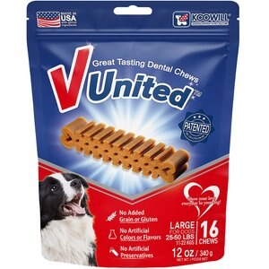 Koowill V United Great Tasting Dental Chews Large Grain-Free Dental Dog Treats, 16 count