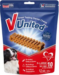 Koowill V United Great Tasting Dental Chews X-Large Grain-Free Dental Dog Treats, 10 count