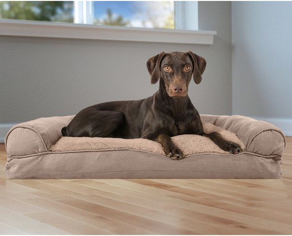 FurHaven Plush & Suede Pillow Sofa Dog Bed w/ Removable Cover, Almondine, Large slide 1 of 10