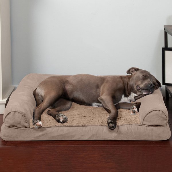 FurHaven Plush & Suede Orthopedic Sofa Cat & Dog Bed w/ Removable Cover, Almondine, Large slide 1 of 10