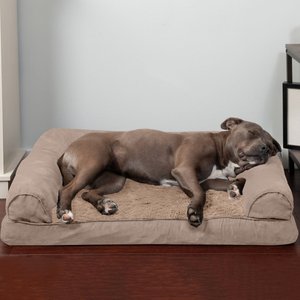 FurHaven Plush & Suede Orthopedic Sofa Cat & Dog Bed with Removable Cover, Almondine, Large