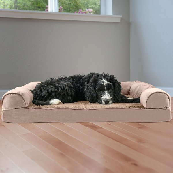 FurHaven Plush & Suede Memory Top Bolster Dog Bed with Removable Cover, Almondine, Large slide 1 of 9