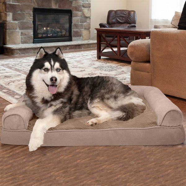 FurHaven Plush & Suede Memory Top Bolster Dog Bed w/ Removable Cover, Almondine, Jumbo slide 1 of 9