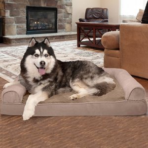 FurHaven Plush & Suede Memory Top Bolster Dog Bed w/ Removable Cover, Almondine, Jumbo
