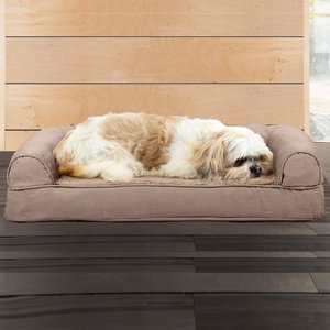 FurHaven Plush & Suede Cooling Gel Bolster Dog Bed with Removable Cover, Almondine, Medium