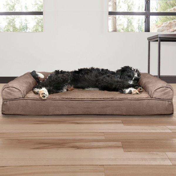 FurHaven Plush & Suede Cooling Gel Bolster Dog Bed w/Removable Cover, Almondine, Large slide 1 of 9
