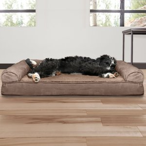 FurHaven Plush & Suede Cooling Gel Bolster Dog Bed w/Removable Cover, Almondine, Large