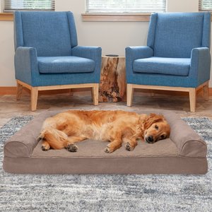 FurHaven Plush & Suede Cooling Gel Bolster Dog Bed w/Removable Cover, Almondine, Jumbo