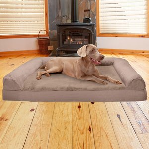 FurHaven Plush & Suede Cooling Gel Bolster Dog Bed w/Removable Cover, Almondine, Jumbo Plus