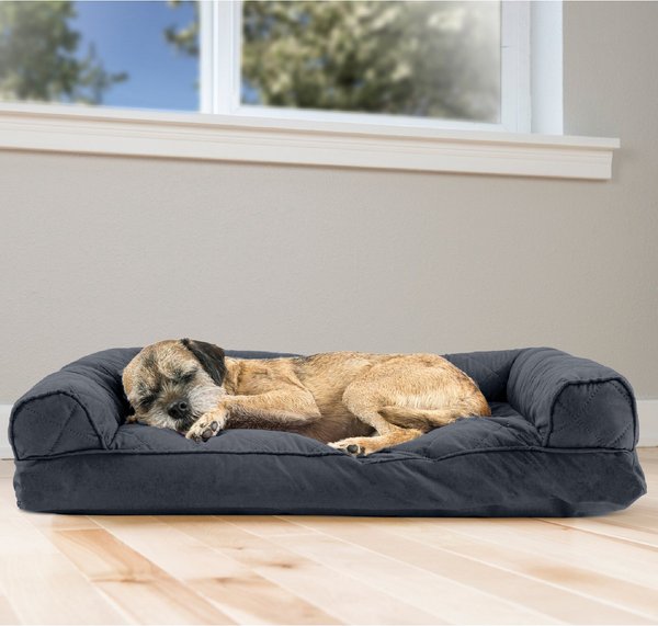 FurHaven Quilted Bolster Cat & Dog Bed with Removable Cover, Iron Gray, Medium slide 1 of 9
