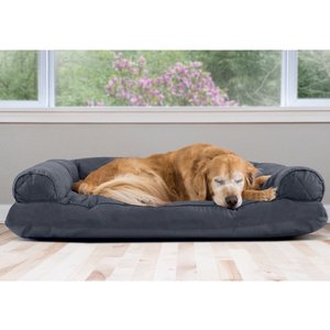 FurHaven Quilted Bolster Cat & Dog Bed with Removable Cover, Iron Gray, Jumbo