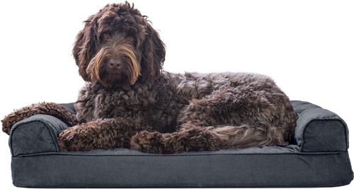 Show full view: FurHaven Quilted Memory Top Bolster Cat & Dog Bed with Removable Cover, Iron Gray, Medium slide 4 of 10