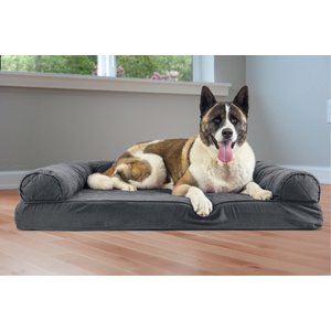 FurHaven Quilted Memory Top Bolster Cat & Dog Bed with Removable Cover, Iron Gray, Jumbo