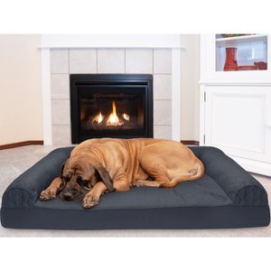 FurHaven Quilted Cooling Gel Bolster Cat & Dog Bed with Removable Cover, Iron Gray, Jumbo Plus