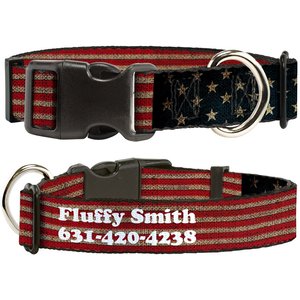 Buckle-Down Polyester Personalized Dog Collar, Vintage US Flag, Small