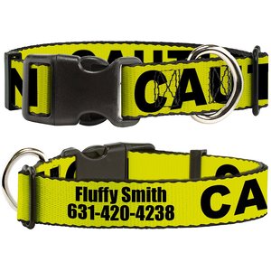 Buckle-Down Polyester Personalized Dog Collar, Caution, Large