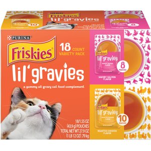Friskies Lil' Gravies Variety Pack Cat Food Complement, 1.55-oz, case of 18