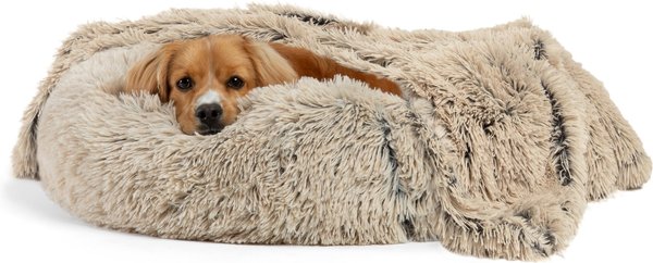 Best Friends by Sheri The Original Calming Donut Dog Bed & Throw Dog Blanket, Taupe, Small slide 1 of 7