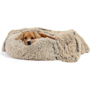 Best Friends by Sheri The Original Calming Donut Dog Bed & Throw Dog Blanket, Taupe, Small