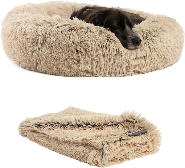 Best Friends by Sheri The Original Calming Donut Dog Bed & Throw Dog Blanket, Taupe, Medium slide 1 of 6