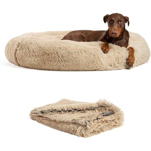Best Friends by Sheri The Original Calming Donut Dog Bed & Throw Dog Blanket, Taupe, X-Large