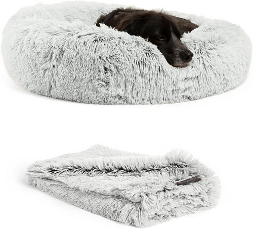 Best Friends by Sheri The Original Calming Donut Dog Bed & Throw Dog Blanket, Frost, Medium