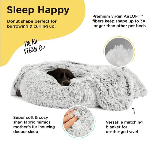 Best Friends by Sheri The Original Calming Donut Dog Bed & Throw Dog Blanket, Frost, Medium