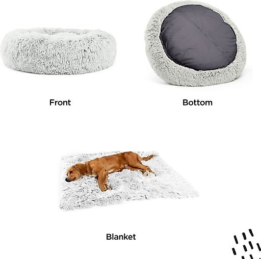 Best Friends by Sheri The Original Calming Donut Dog Bed & Throw Dog Blanket, Frost, Medium