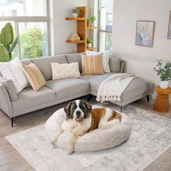 Best Friends by Sheri Calming Lux Fur Donut Cuddler Bolster Cat & Dog Bed, Oyster, X-Large