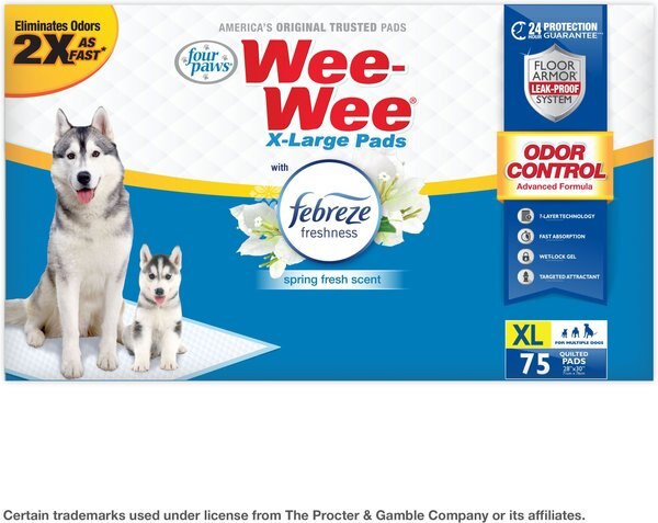 Wee-Wee Odor Control Febreze Freshness Dog Pee Pads, X-Large, 75 count slide 1 of 11