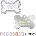 Quick-Tag Diva Bone & Etched Crown Personalized Dog ID Tag, Silver