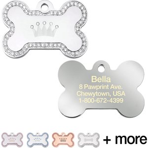 Quick-Tag Diva Bone & Etched Crown Personalized Dog & Cat ID Tag, Silver