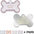 Quick-Tag Diva Bone & Etched Crown Personalized Dog & Cat ID Tag, Silver & Pink