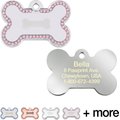 Quick-Tag Diva Bone & Etched Bone Personalized Dog & Cat ID Tag, Silver & Pink