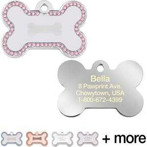 Quick-Tag Diva Bone & Etched Bone Personalized Dog & Cat ID Tag, Silver & Pink