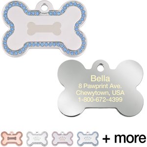 Quick-Tag Diva Bone & Etched Bone Personalized Dog & Cat ID Tag, Silver & Blue