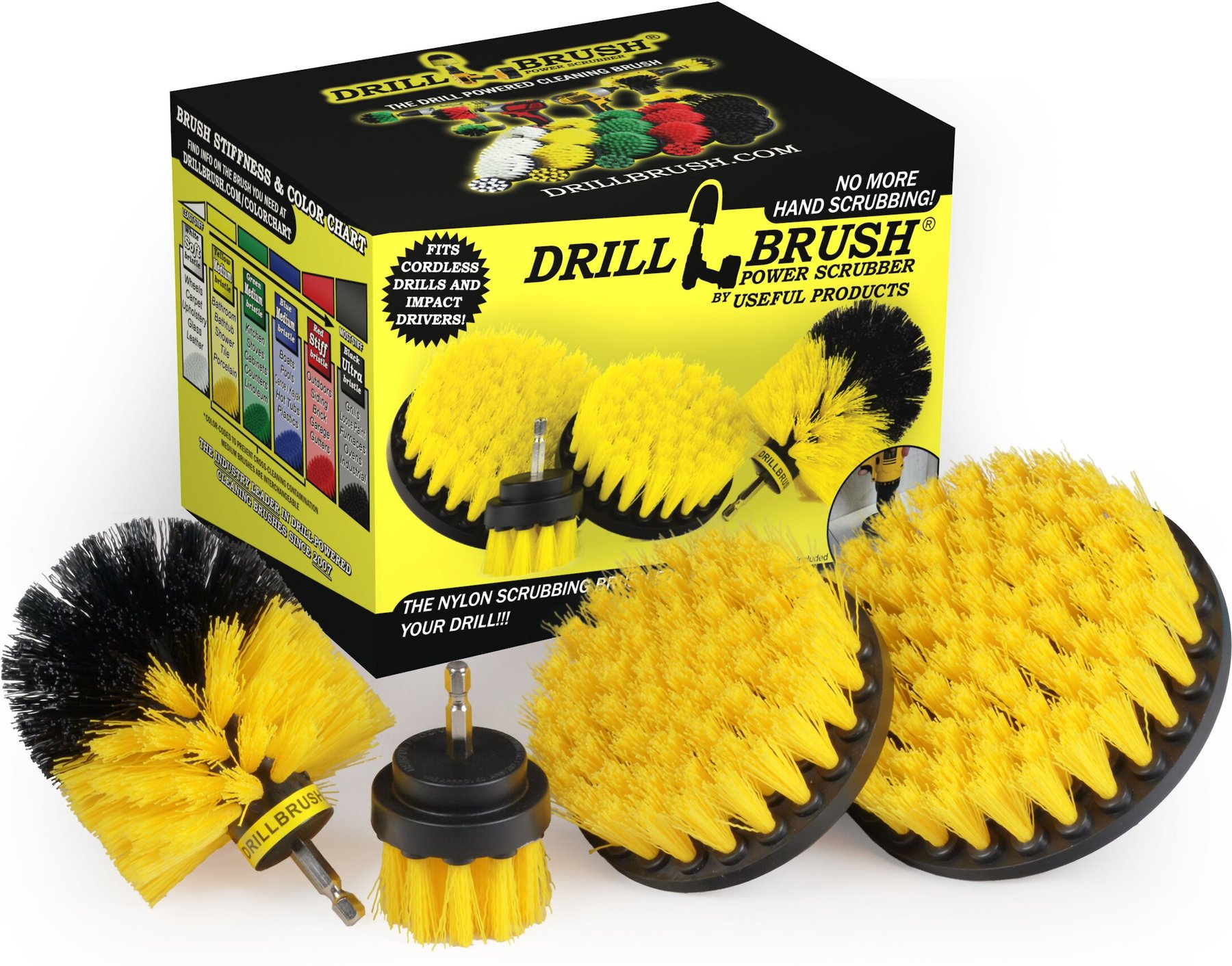 Drill Scrub Brushes Power Scrubber 3pc Bathroom Kitchen Tile Car Cleaning NEW 
