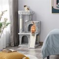 Yaheetech 3 Tiers 36-in Plush Cat Tower with Double Cat Condo, Light Gray