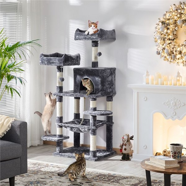 YAHEETECH 59-in Plush Cat Tree & Condo, Dark Gray - Chewy.com